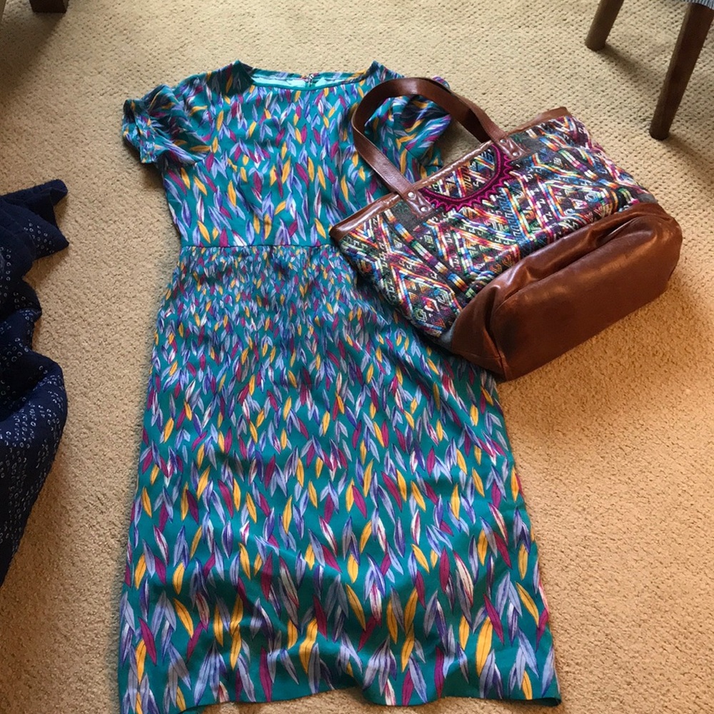 Vintage Dress Print Rare, ModCloth Style feathers